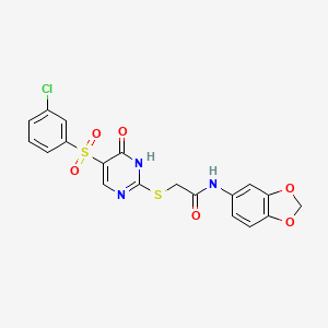 molecular formula C19H14ClN3O6S2 B11423876 N-(benzo[d][1,3]dioxol-5-yl)-2-((5-((3-chlorophenyl)sulfonyl)-6-oxo-1,6-dihydropyrimidin-2-yl)thio)acetamide 