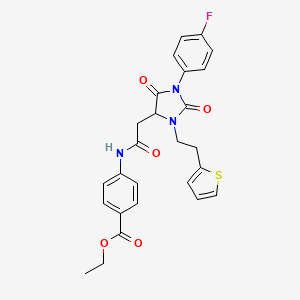 molecular formula C26H24FN3O5S B11423920 Ethyl 4-[({1-(4-fluorophenyl)-2,5-dioxo-3-[2-(thiophen-2-yl)ethyl]imidazolidin-4-yl}acetyl)amino]benzoate 