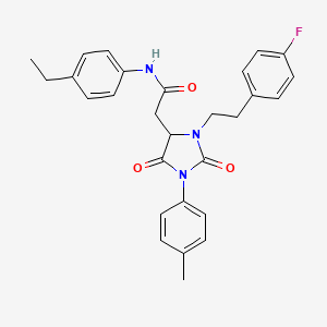 molecular formula C28H28FN3O3 B11423976 N-(4-ethylphenyl)-2-{3-[2-(4-fluorophenyl)ethyl]-1-(4-methylphenyl)-2,5-dioxoimidazolidin-4-yl}acetamide 