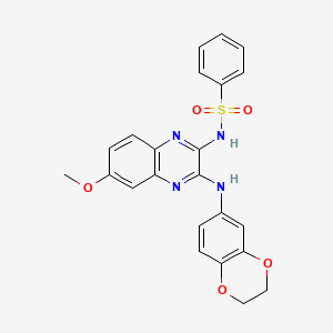 molecular formula C23H20N4O5S B11424170 N-[3-(2,3-dihydro-1,4-benzodioxin-6-ylamino)-6-methoxyquinoxalin-2-yl]benzenesulfonamide 