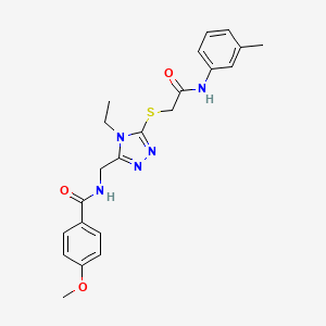 molecular formula C22H25N5O3S B11424212 N-{[4-Ethyl-5-({[(3-methylphenyl)carbamoyl]methyl}sulfanyl)-4H-1,2,4-triazol-3-YL]methyl}-4-methoxybenzamide 