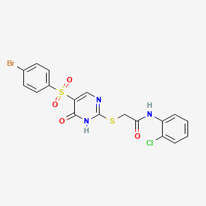 molecular formula C18H13BrClN3O4S2 B11424226 2-((5-((4-bromophenyl)sulfonyl)-6-oxo-1,6-dihydropyrimidin-2-yl)thio)-N-(2-chlorophenyl)acetamide 
