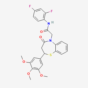 molecular formula C26H24F2N2O5S B11424358 N-(2,4-difluorophenyl)-2-(4-oxo-2-(3,4,5-trimethoxyphenyl)-3,4-dihydrobenzo[b][1,4]thiazepin-5(2H)-yl)acetamide 