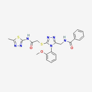 molecular formula C22H21N7O3S2 B11424400 N-{[4-(2-Methoxyphenyl)-5-({[(5-methyl-1,3,4-thiadiazol-2-YL)carbamoyl]methyl}sulfanyl)-4H-1,2,4-triazol-3-YL]methyl}benzamide 