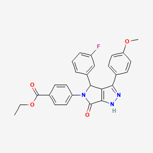 molecular formula C27H22FN3O4 B11424616 ethyl 4-[4-(3-fluorophenyl)-3-(4-methoxyphenyl)-6-oxo-4,6-dihydropyrrolo[3,4-c]pyrazol-5(1H)-yl]benzoate 