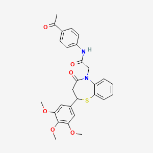 molecular formula C28H28N2O6S B11424698 N-(4-acetylphenyl)-2-(4-oxo-2-(3,4,5-trimethoxyphenyl)-3,4-dihydrobenzo[b][1,4]thiazepin-5(2H)-yl)acetamide 