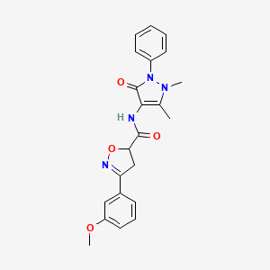 molecular formula C22H22N4O4 B11424920 N-(1,5-dimethyl-3-oxo-2-phenyl-2,3-dihydro-1H-pyrazol-4-yl)-3-(3-methoxyphenyl)-4,5-dihydro-1,2-oxazole-5-carboxamide 