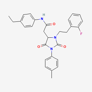 molecular formula C28H28FN3O3 B11425030 N-(4-ethylphenyl)-2-{3-[2-(2-fluorophenyl)ethyl]-1-(4-methylphenyl)-2,5-dioxoimidazolidin-4-yl}acetamide 