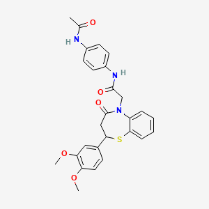 molecular formula C27H27N3O5S B11425288 N-(4-acetamidophenyl)-2-(2-(3,4-dimethoxyphenyl)-4-oxo-3,4-dihydrobenzo[b][1,4]thiazepin-5(2H)-yl)acetamide 