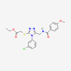 molecular formula C21H21ClN4O4S B11425322 Ethyl 2-{[4-(3-chlorophenyl)-5-{[(4-methoxyphenyl)formamido]methyl}-4H-1,2,4-triazol-3-YL]sulfanyl}acetate 