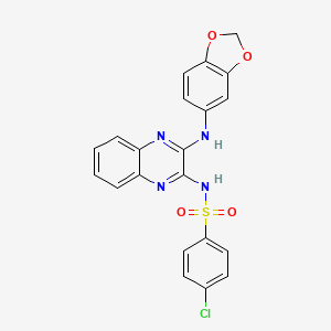 molecular formula C21H15ClN4O4S B11425583 N-[3-(1,3-benzodioxol-5-ylamino)quinoxalin-2-yl]-4-chlorobenzenesulfonamide 