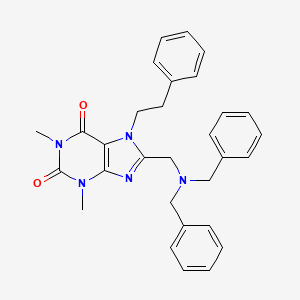molecular formula C30H31N5O2 B11425724 8-[(dibenzylamino)methyl]-1,3-dimethyl-7-(2-phenylethyl)-3,7-dihydro-1H-purine-2,6-dione 