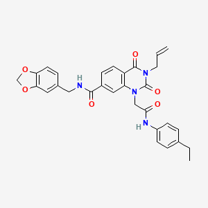 molecular formula C30H28N4O6 B11425990 N-(1,3-benzodioxol-5-ylmethyl)-1-{2-[(4-ethylphenyl)amino]-2-oxoethyl}-2,4-dioxo-3-(prop-2-en-1-yl)-1,2,3,4-tetrahydroquinazoline-7-carboxamide 