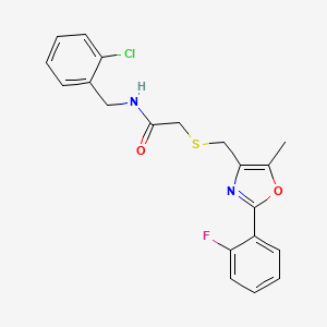 molecular formula C20H18ClFN2O2S B11426002 N-[(2-Chlorophenyl)methyl]-2-({[2-(2-fluorophenyl)-5-methyl-1,3-oxazol-4-YL]methyl}sulfanyl)acetamide 