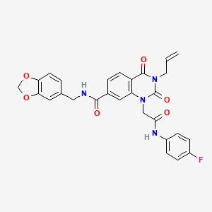 molecular formula C28H23FN4O6 B11426033 N-(1,3-benzodioxol-5-ylmethyl)-1-{2-[(4-fluorophenyl)amino]-2-oxoethyl}-2,4-dioxo-3-(prop-2-en-1-yl)-1,2,3,4-tetrahydroquinazoline-7-carboxamide 