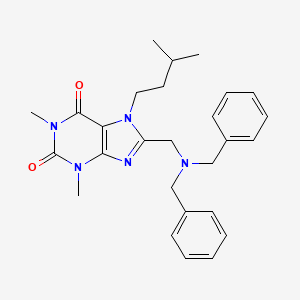 molecular formula C27H33N5O2 B11426119 8-[(Dibenzylamino)methyl]-1,3-dimethyl-7-(3-methylbutyl)purine-2,6-dione 