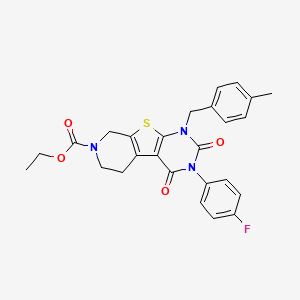 molecular formula C26H24FN3O4S B11426148 ethyl 4-(4-fluorophenyl)-6-[(4-methylphenyl)methyl]-3,5-dioxo-8-thia-4,6,11-triazatricyclo[7.4.0.02,7]trideca-1(9),2(7)-diene-11-carboxylate 