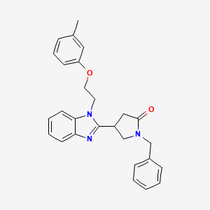 molecular formula C27H27N3O2 B11426168 1-benzyl-4-{1-[2-(3-methylphenoxy)ethyl]-1H-benzimidazol-2-yl}pyrrolidin-2-one 