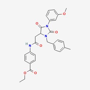 molecular formula C29H29N3O6 B11426211 Ethyl 4-({[1-(3-methoxyphenyl)-3-(4-methylbenzyl)-2,5-dioxoimidazolidin-4-yl]acetyl}amino)benzoate 