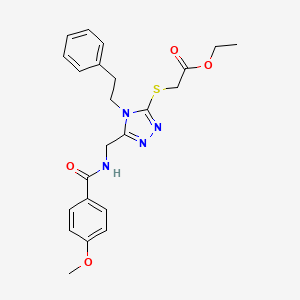 molecular formula C23H26N4O4S B11426335 ethyl 2-((5-((4-methoxybenzamido)methyl)-4-phenethyl-4H-1,2,4-triazol-3-yl)thio)acetate 