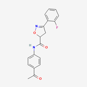 molecular formula C18H15FN2O3 B11426359 N-(4-acetylphenyl)-3-(2-fluorophenyl)-4,5-dihydro-1,2-oxazole-5-carboxamide 