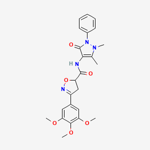 molecular formula C24H26N4O6 B11426371 N-(1,5-dimethyl-3-oxo-2-phenyl-2,3-dihydro-1H-pyrazol-4-yl)-3-(3,4,5-trimethoxyphenyl)-4,5-dihydro-1,2-oxazole-5-carboxamide 
