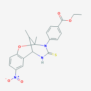molecular formula C21H21N3O5S B11426444 ethyl 4-(2,11-dimethyl-8-nitro-4-thioxo-5,6-dihydro-2H-2,6-methano-1,3,5-benzoxadiazocin-3(4H)-yl)benzoate 