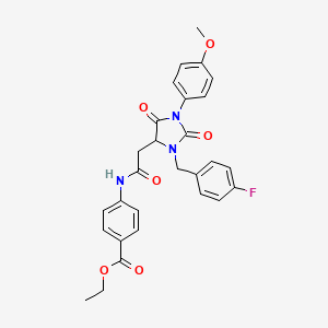 molecular formula C28H26FN3O6 B11426455 Ethyl 4-({[3-(4-fluorobenzyl)-1-(4-methoxyphenyl)-2,5-dioxoimidazolidin-4-yl]acetyl}amino)benzoate 