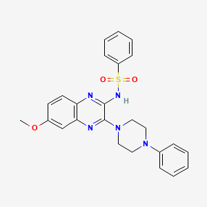 molecular formula C25H25N5O3S B11426477 N-[6-methoxy-3-(4-phenylpiperazin-1-yl)quinoxalin-2-yl]benzenesulfonamide 