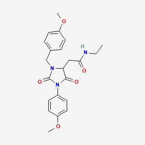 molecular formula C22H25N3O5 B11426596 N-ethyl-2-[3-(4-methoxybenzyl)-1-(4-methoxyphenyl)-2,5-dioxoimidazolidin-4-yl]acetamide 