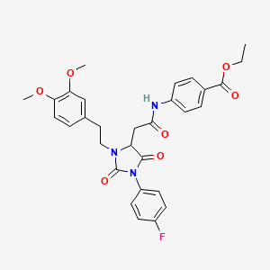 molecular formula C30H30FN3O7 B11426670 Ethyl 4-[({3-[2-(3,4-dimethoxyphenyl)ethyl]-1-(4-fluorophenyl)-2,5-dioxoimidazolidin-4-yl}acetyl)amino]benzoate 