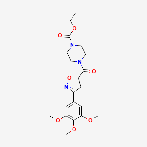molecular formula C20H27N3O7 B11426880 Ethyl 4-{[3-(3,4,5-trimethoxyphenyl)-4,5-dihydro-1,2-oxazol-5-yl]carbonyl}piperazine-1-carboxylate 