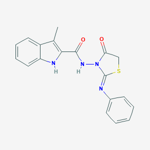3-Methyl-N-(4-oxo-2-(phenylimino)-3-thiazolidinyl)-1H-indole-2-carboxamide