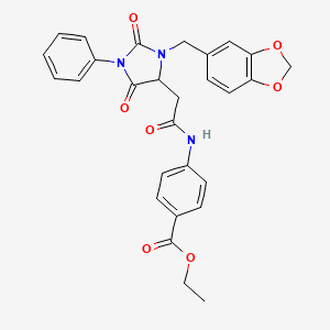 molecular formula C28H25N3O7 B11427317 Ethyl 4-({[3-(1,3-benzodioxol-5-ylmethyl)-2,5-dioxo-1-phenylimidazolidin-4-yl]acetyl}amino)benzoate 