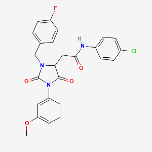 molecular formula C25H21ClFN3O4 B11427391 N-(4-chlorophenyl)-2-[3-(4-fluorobenzyl)-1-(3-methoxyphenyl)-2,5-dioxoimidazolidin-4-yl]acetamide 