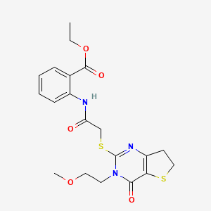 molecular formula C20H23N3O5S2 B11427837 Ethyl 2-(2-((3-(2-methoxyethyl)-4-oxo-3,4,6,7-tetrahydrothieno[3,2-d]pyrimidin-2-yl)thio)acetamido)benzoate 