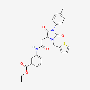 molecular formula C26H25N3O5S B11427891 Ethyl 3-({[1-(4-methylphenyl)-2,5-dioxo-3-(thiophen-2-ylmethyl)imidazolidin-4-yl]acetyl}amino)benzoate 