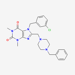 molecular formula C26H29ClN6O2 B11428137 8-[(4-benzylpiperazin-1-yl)methyl]-7-(3-chlorobenzyl)-1,3-dimethyl-3,7-dihydro-1H-purine-2,6-dione 