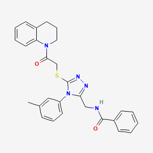 molecular formula C28H27N5O2S B11428183 N-((5-((2-(3,4-dihydroquinolin-1(2H)-yl)-2-oxoethyl)thio)-4-(m-tolyl)-4H-1,2,4-triazol-3-yl)methyl)benzamide 