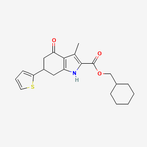 molecular formula C21H25NO3S B11428199 cyclohexylmethyl 3-methyl-4-oxo-6-(thiophen-2-yl)-4,5,6,7-tetrahydro-1H-indole-2-carboxylate 