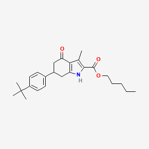 molecular formula C25H33NO3 B11428279 pentyl 6-(4-tert-butylphenyl)-3-methyl-4-oxo-4,5,6,7-tetrahydro-1H-indole-2-carboxylate 