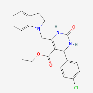 molecular formula C22H22ClN3O3 B11428400 ethyl 4-(4-chlorophenyl)-6-(2,3-dihydro-1H-indol-1-ylmethyl)-2-oxo-1,2,3,4-tetrahydropyrimidine-5-carboxylate 