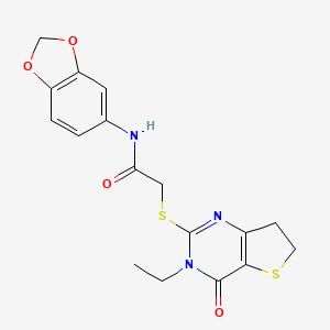 molecular formula C17H17N3O4S2 B11428541 N-(benzo[d][1,3]dioxol-5-yl)-2-((3-ethyl-4-oxo-3,4,6,7-tetrahydrothieno[3,2-d]pyrimidin-2-yl)thio)acetamide 
