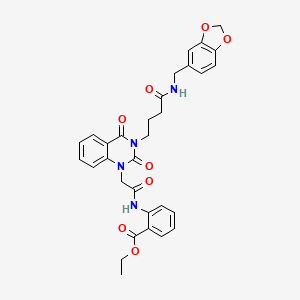 molecular formula C31H30N4O8 B11428734 ethyl 2-({[3-{4-[(1,3-benzodioxol-5-ylmethyl)amino]-4-oxobutyl}-2,4-dioxo-3,4-dihydroquinazolin-1(2H)-yl]acetyl}amino)benzoate 