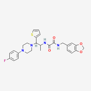 molecular formula C27H29FN4O4S B11428899 N1-(benzo[d][1,3]dioxol-5-ylmethyl)-N2-(1-(4-(4-fluorophenyl)piperazin-1-yl)-1-(thiophen-2-yl)propan-2-yl)oxalamide 