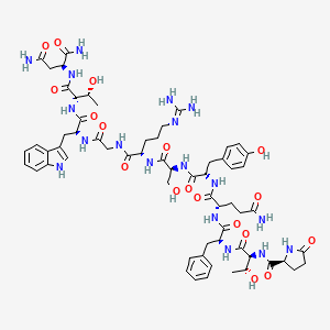 molecular formula C62H84N18O18 B1142897 L-Aspartamide, 5-oxo-L-prolyl-L-threonyl-L-phenylalanyl-L-glutaminyl-L-tyrosyl-L-seryl-L-arginylglycyl-L-tryptophyl-L-threonyl- CAS No. 122929-08-2