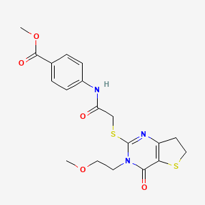 molecular formula C19H21N3O5S2 B11429588 Methyl 4-(2-((3-(2-methoxyethyl)-4-oxo-3,4,6,7-tetrahydrothieno[3,2-d]pyrimidin-2-yl)thio)acetamido)benzoate 