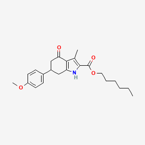molecular formula C23H29NO4 B11429656 hexyl 6-(4-methoxyphenyl)-3-methyl-4-oxo-4,5,6,7-tetrahydro-1H-indole-2-carboxylate 