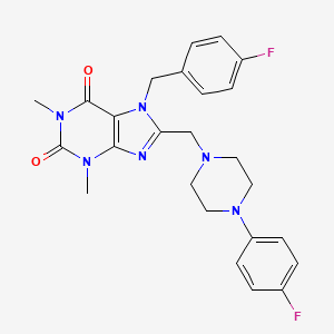 molecular formula C25H26F2N6O2 B11430736 7-[(4-Fluorophenyl)methyl]-8-[[4-(4-fluorophenyl)piperazin-1-yl]methyl]-1,3-dimethylpurine-2,6-dione 