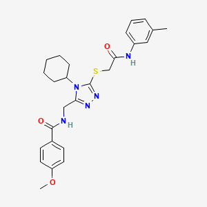 molecular formula C26H31N5O3S B11430770 N-{[4-Cyclohexyl-5-({[(3-methylphenyl)carbamoyl]methyl}sulfanyl)-4H-1,2,4-triazol-3-YL]methyl}-4-methoxybenzamide 